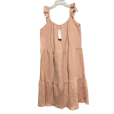 #ad 4our Dream Womens Tan Midi Sundress Dress Tiered Drop Waist Medium Solid New wit $20.29