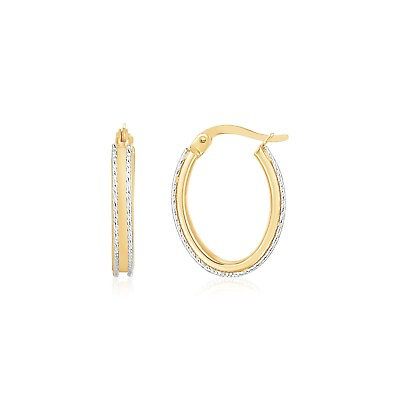 #ad 14K Two Tone Gold Diamond Cut Oval Hoop Earrings $311.00