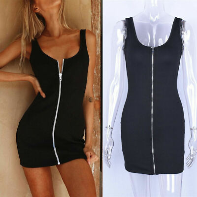 #ad Women Sexy Sleeveless Zipper Backless Bodycon Mini Dress Party Dress Club Wear $14.99