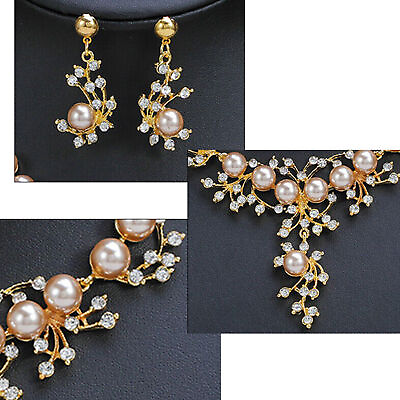#ad Fashion Women Pearl Inlay Rhinestone Crystal Wedding Party Necklace Jewelry Sets $11.79