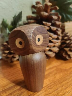 #ad Cute new artisan crafted solid Walnut wooden owl w magnetic head turns Figurine $24.99