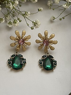 #ad ZAXIE by Stefanie Taylor Exotic Flower Green Gemstone Dangle Earrings $15.40