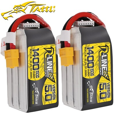 #ad 2x Tattu R Line Version 5.0 1400mAh 22.2V 150C 6S Lipo Battery Pack W XT60 Plug $81.60