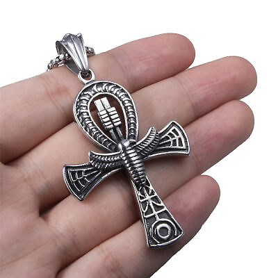 #ad #ad Men#x27;s Egyptian Ancient Ankh Cross Stainless Steel Pendant Necklace Chain Set $11.79