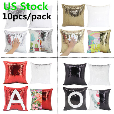 #ad USA 10pcs lot Sublimation Blank Reversible Sequin Magic Swipe Pillow Cover $31.03