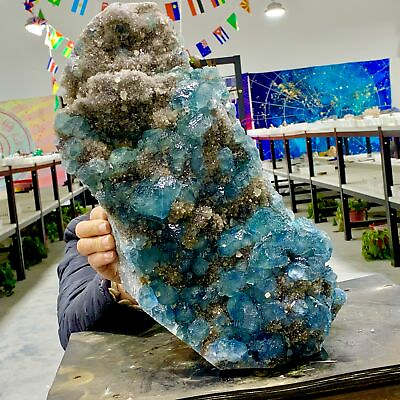 #ad 25.33LB Rare transparent BLUE cubic fluorite mineral crystal sample China $5196.10