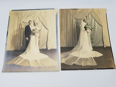 #ad 2 Wedding Photographs 1920#x27;s Hand Colored Flowers and Face $12.50