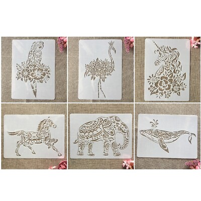 #ad 6Pcs A4 Mandala Flamingo Elephant DIY Layering Stencils for Painting Templates $11.46