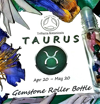 TAURUS Zodiac Roller Bottle Crystal Set for Essential Oil Astrology Wicca Gift $10.45