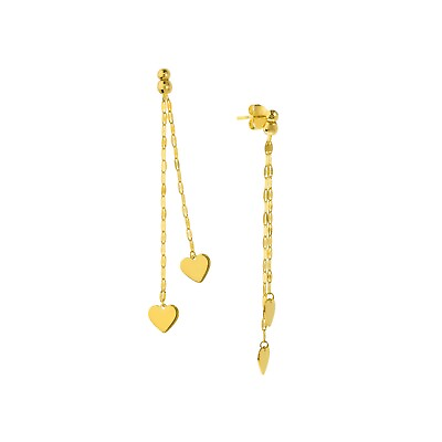 #ad 2quot; Dangle Heart Double Strand Chain Earring Real 14K Yellow Gold $164.99