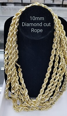 #ad #ad 10KT Yellow Gold 10mm Rope Chain Premium Diamond Cut Lobster Lock New $1900.00