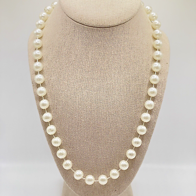 #ad Beaded Necklace White Faux Pearl Round Single Strand Long Costume Jewelry 46quot; $4.98