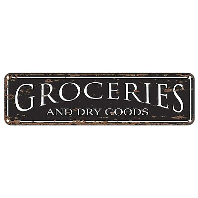 #ad Retro Tin Sign Groceries amp; Dry Goods Wall Decor Bar Restaurant 4x16 Inch $18.48