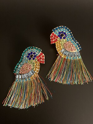 #ad Womens Bird Parrot Bohemian Tassel Stud Earrings Rhinestones Polyester Fiber $12.99