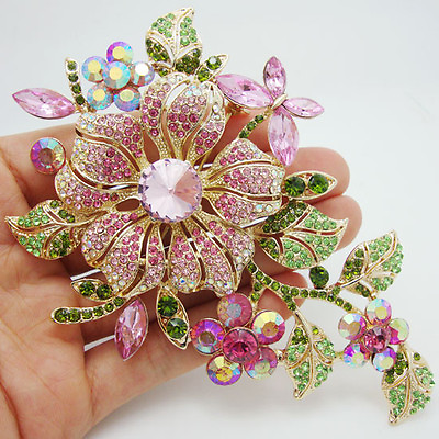 #ad High quality Fashion Pretty Orchid Pink Rhinestone Crystal Flower Brooch Pin $11.99