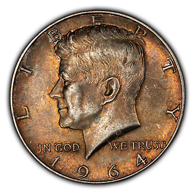 #ad 1964 50c Kennedy Silver Half Dollar Neon Accent Toning SKU H2536 $25.50