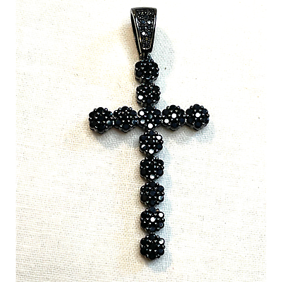 #ad Black Crystal Sparkling Cross Pendant 2quot;x1quot; Unsigned Christian Costume Jewelry $19.00