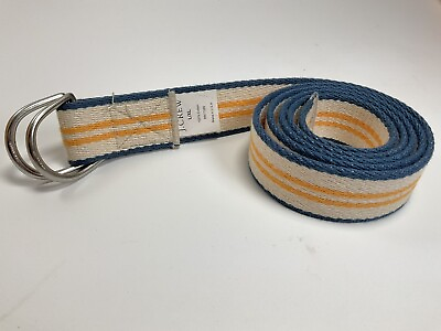 #ad J CREW Womens L XL Orange Blue amp; White Striped Rectangle Ring Ribbon Belt 45quot; $9.95