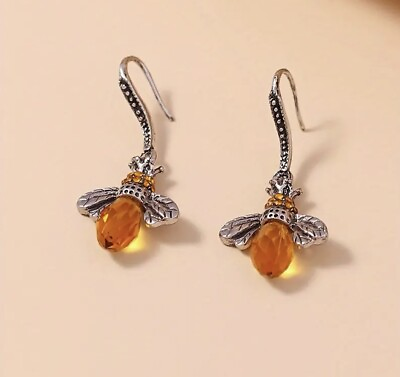 #ad Brighton Museum Bee Earrings Dangle Silver Amber Drop Boho Bumblebee Honey $24.68