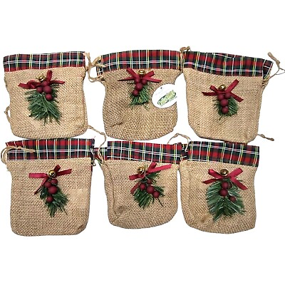 #ad Celebrate It Set of 6 Fabric Gift Bags Christmas Red Black Buffalo Plaid 6 x 7quot; $14.00