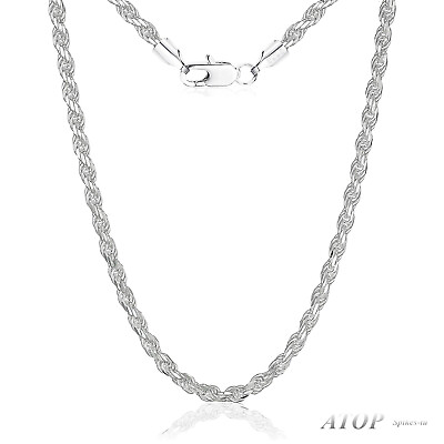 #ad 925 Sterling Silver Chain Diamond Cut Rope Chain Italian Silver Necklace Chain $16.99