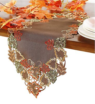#ad Fall Table Runner Thanksgiving Orange Maple Leaves Harvest Autumn Holiday Par... $12.13