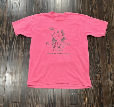 #ad Plantation Beach Club Vintage Tee Shirt Men’s Large Pink Single Stitch Cotton $14.99