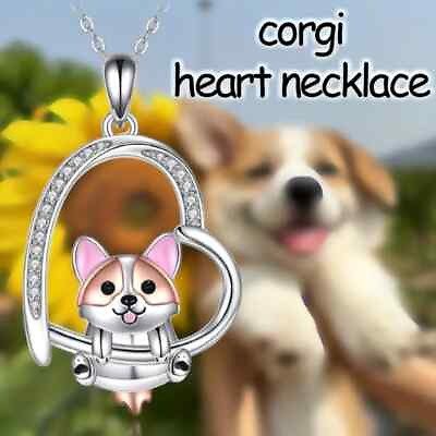 #ad Cartoon Creative Exquisite Cute Corgi Rhinestone Heart shaped Pendant Necklace $9.98