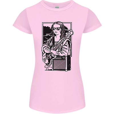 #ad Electric Guitar Mona Lisa Rock Music Player Womens Petite Cut T Shirt GBP 10.99