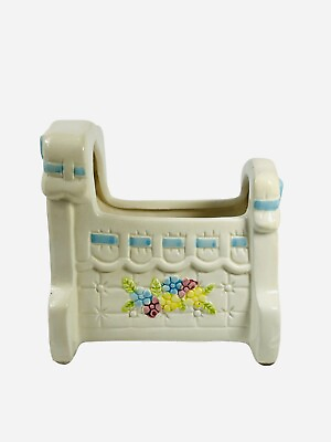 #ad Vintage Napco Baby Shower Nursery Decor Bassinet Cradle Planter Ceramic $16.95