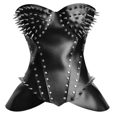 #ad MISS LEATHER Unique Women#x27;s Black Leather Steampunk Overbust Body Shaper Corset $109.00