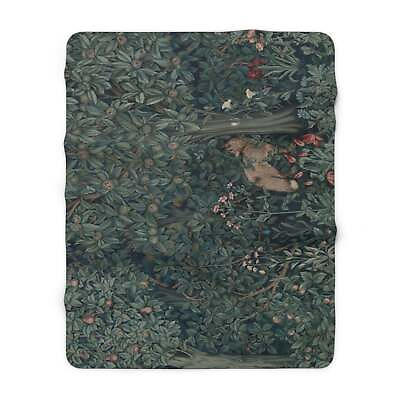 #ad Fleece Blanket William Morris Greenery Fox Bed Chair Gift Sofa Throw Green AU $140.00