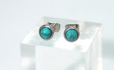 #ad Turquoise Stud Earrings Semi Precious Surgical Steel Hypoallergenic Small $10.50