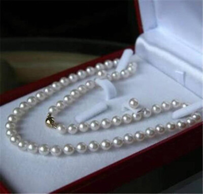 Natural White Akoya Freshwater Cultured Pearl Necklace Earrings Set 14 50#x27;#x27; AAA $9.78