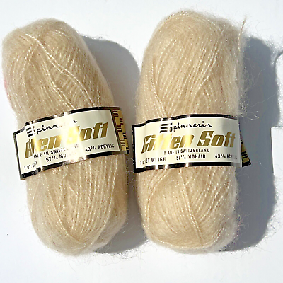 #ad Vtg Spinnerin Kitten Soft Yarn Mohair Acrylic beige oat Switzerland 2 Skeins NOS $14.50