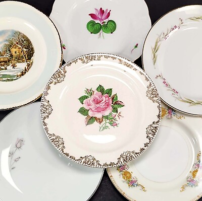 #ad Vintage Mismatched China Dessert Plates Mixed Patterns Multicolor Set 6 $25.99