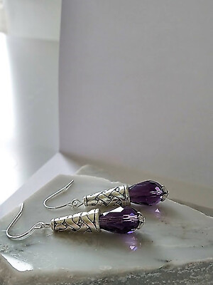 #ad Purple Teardrop Crystal Earrings Ladies Dangle Fashion Earrings $13.49
