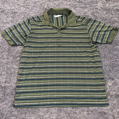 #ad Oakley Short Sleeve Polo Men#x27;s L Green Blue Striped $7.34