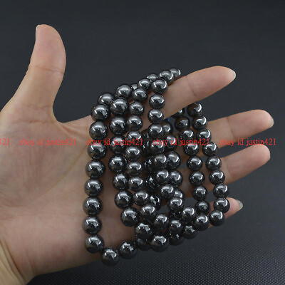 #ad Natural 6 8 10mm Black Hematite Round Gemstone Beads Elastic Bracelet 7 9quot; AAA $2.95
