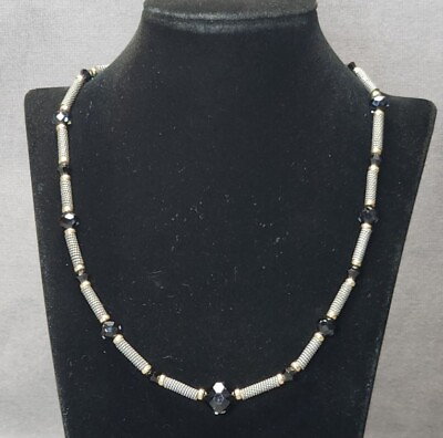 #ad Vintage Textured Silver tone amp; Gray Faceted Beads 18quot; Station Collar Necklace $16.50