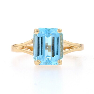 #ad Yellow Gold Blue Topaz Solitaire Ring 14k Emerald Cut 3.75ct $279.99