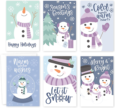 #ad 24 Snowman Christmas Holiday Greeting Cards Bulk with Envelopes Merry Funny Box $18.95
