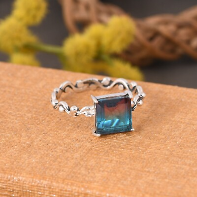 #ad Square Alexandrite Wave Band Ring Engagement Sterling Silver Rings For Gift Her C $23.16