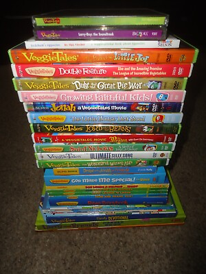 #ad Lot 31 Veggie Tales 11 DVDs 18 Books 2 CDs Phil Vischer Larry Boy Values to Grow $72.99