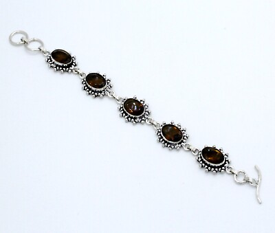 #ad 925 Sterling Smoky Quartz Gemstone Handmade Jewelry Bracelet Size 7 8 $16.99