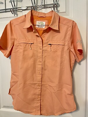 #ad REEL LIFE Womens Fishing Shirt Size Medium Apricot Polyester Vented Back $10.00