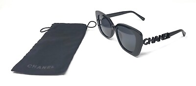 #ad Chanel CH5422B c 501 T8 Polarized Sunglasses Polished Black w Black Crystal Logo $239.99
