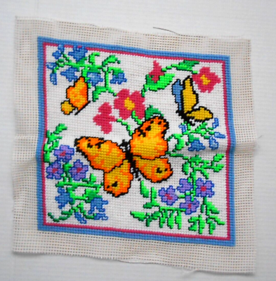#ad Vintage Completed Needlepoint BUTTERFLIES amp; FORGET ME NOTS 12 x 11.5quot; $10.99