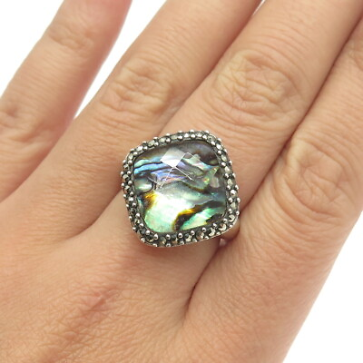 #ad JUDITH JACK 925 Sterling Vintage Doublet Abalone Shell Marcasite Ring Size 7.25 $84.95