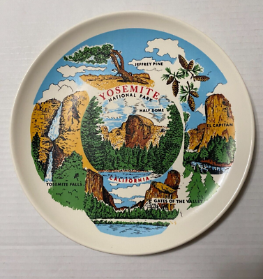#ad Yosemite National Park Souvenir Plate Half Dome El Capitan Colorful Vintage 9quot; $11.50